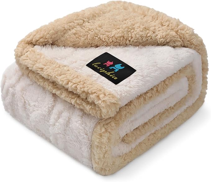 Luciphia Waterproof Dog Blanket, Reversible Sherpa Fleece for Couch Cover | Reversible waterproof pet blanket soft fleece machine washable protect couch bed, Beige-thicken 40" x 28" by luciphia