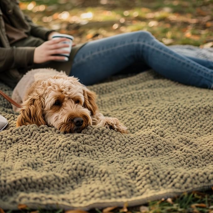 Muddy Mat® Dog Blanket - Chenille Water Absorption Blanket for Bed & Couch Cover for Dogs Washable, Anti-Slip Soft and Durable Furniture Protector for Dogs - Beige 30"x70" - Image 6