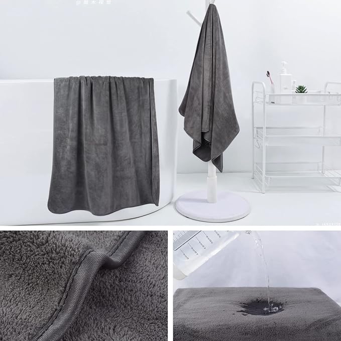 KinHwa Microfiber Bath Towels 2 Pack 30x60 Inch Large Shower Towels Gray | Large absorbent bath towel for shower, spa, swimming, pool. Soft quick dry microfiber, 30x60 inch for women and men - Image 4