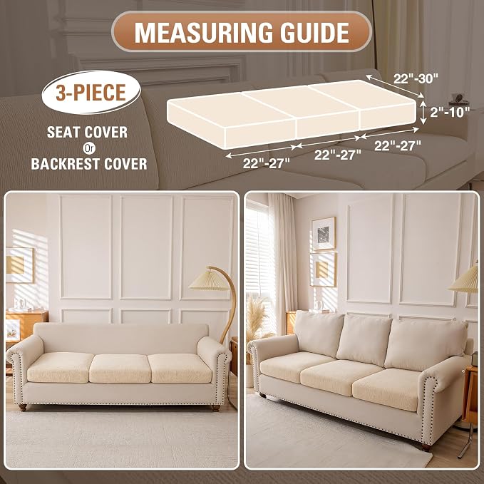 Couch Cushion Covers Sectional Couch Covers Stretch Washable Soft Seat Cushion Covers Furniture Protector Sofa Slipcovers for Pets(Natural,3 Pieces Seat Covers or Back Covers) - Image 2