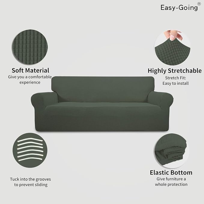 Easy-Going Stretch Oversized Sofa Couch Slipcover Washable Olive Green | 1-Piece Extra large Sofa Cover Furniture Protector Couch Soft with Bottom for Kids, Polyester Spandex Jacquard - Image 3