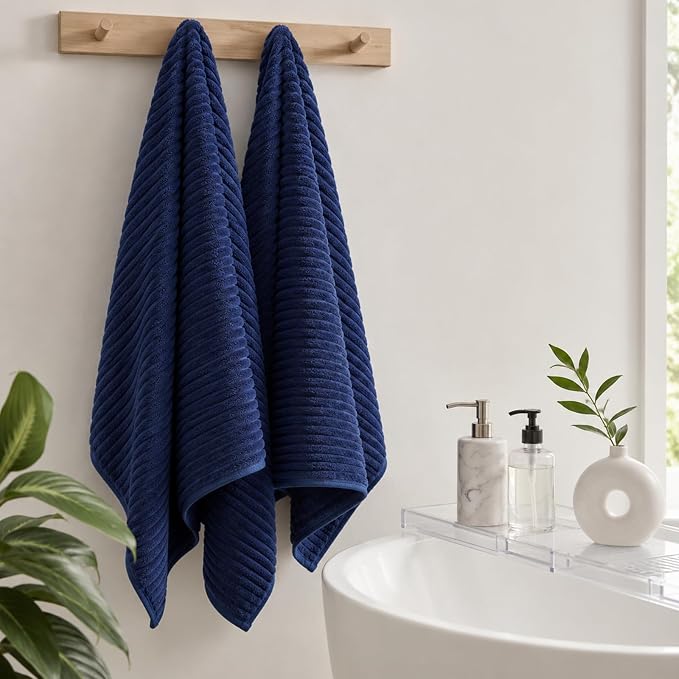 4 Piece Bath Towels, 30"x60" Microfiber Towels Set, Navy Blue | Large Bathroom Towels, Soft Touch, Highly Absorbent, Quick Dry, Lint Free, Long-Lasting, Family Use, Guest Bath & Daily Use - Image 3