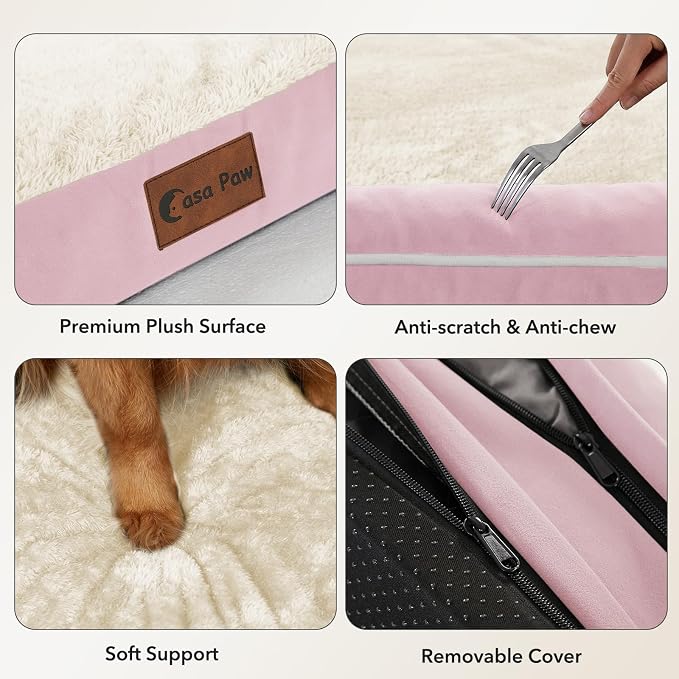 Waterproof Orthopedic Dog Bed for Extra Large Dogs, 48x30in, Pink | Orthopedic Foam Eases Joint Pressure, Bolsters Supports Head And Neck, Washable Pet Beds, Removable Cover, Non-Slip Bottom - Image 7