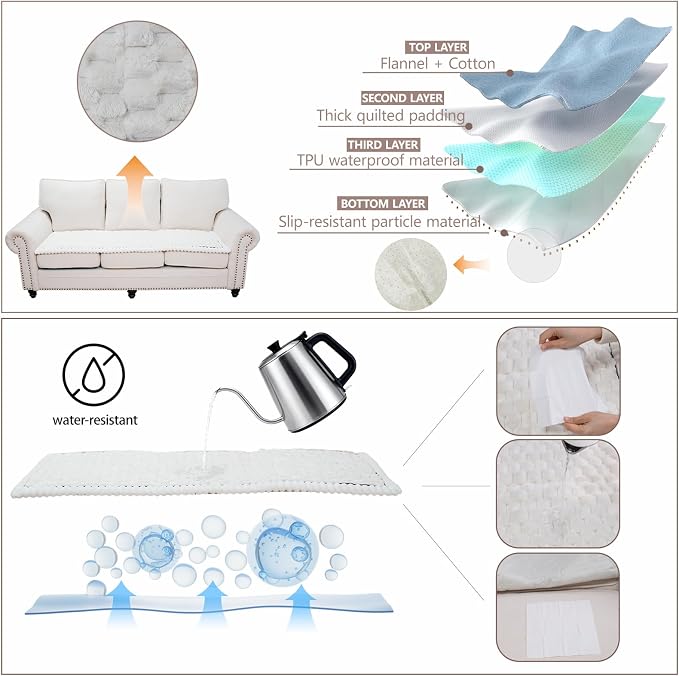 Waterproof Couch Cover for Dogs Washable,Nonslip Fuzzy Durable Pet Friendly | Soft Slipcovers for 3 Cushion Sofa Cover,Plush Thick Protector Fits Mat Bed Leather & Fabric Couches (Beige 27.6"x82.7") - Image 3