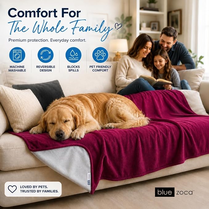 Waterproof Blanket | Machine Washable Dog Bed Cover | Waterproof Pet Blanket for Couch, Bed & Car | Cat & Dog Blankets for Large Dogs, Pets & Adults | Travel Size - 65x50in Merlot - Image 8
