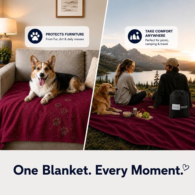 Waterproof Blanket | Machine Washable Dog Bed Cover | Waterproof Pet Blanket for Couch, Bed & Car | Cat & Dog Blankets for Large Dogs, Pets & Adults | Travel Size - 65x50in Merlot - Image 5