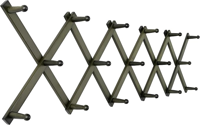 SKOLOO Hat Rack for Wall with 17 Hooks, Solid Wooden, Modern, Expandable Coat Rack Wall Mount for Coats, Hats, Bags, Baseball Caps, Dark Walnut Color by SKOLOO