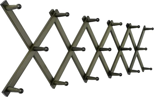 SKOLOO Hat Rack for Wall with 17 Hooks, Solid Wooden, Modern, Expandable Coat Rack Wall Mount for Coats, Hats, Bags, Baseball Caps, Dark Walnut Color by SKOLOO