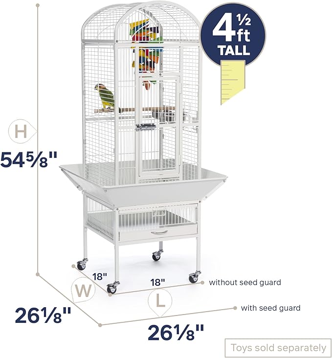 Prevue Pet Products Dome Top Bird Cage - Powder‑Coated Steel Cage with Wheels, Push Button Locks, Seed Guards and Perch, Ideal for Cockatiels, and All Small-Medium Sized Birds - Chalk White - Image 2