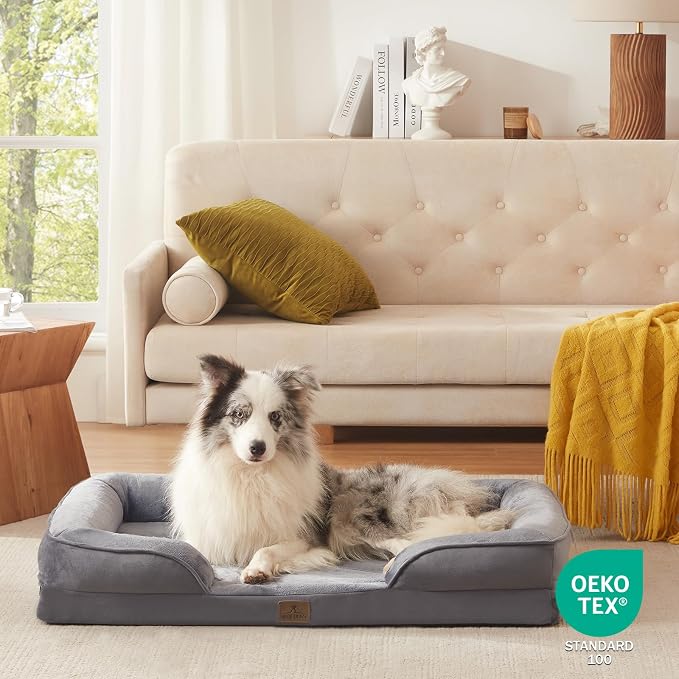 Bedfolks Orthopedic Dog Bed, Big Waterproof Dog Sofa Bed for Large Dogs, Egg Foam Pet Couch Bed with Removable Washable Cover and Nonslip Bottom, Dark Grey - Image 8