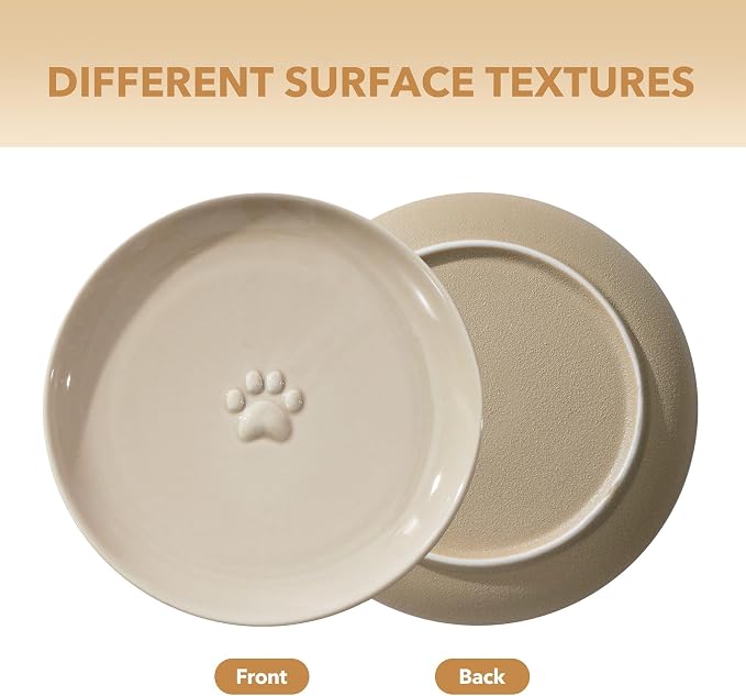 Havniva Elevated Cat Bowls, Raised Ceramic Cat Bowl with Stand, Two Heights | Cat Food & Water Bowl Set, Whisker Friendly, 5.6” Raised Cat Dishes + 6” Shallow Cat Plates, Non-slip Wood Stand, Kitten Bowl - Image 4