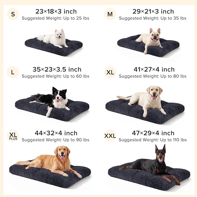 JOEJOY Dog Bed Crate Pad, Deluxe Plush Washable Dog Beds Fulffy Soft Kennel Pad Anti-Slip Pet Sleeping Mat for Small Dogs, 23" x 18", Dark Grey - Image 6