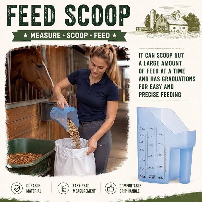 Uiifan 2 Pcs 3 Quart Horse Feed Scoop with Measurements, Heavy Duty Plastic Livestock Measuring Scoop for Grain, Pellets, Oats, Sweet Feed, Goat, Sheep and Cattle Supplies (Blue) - Image 5