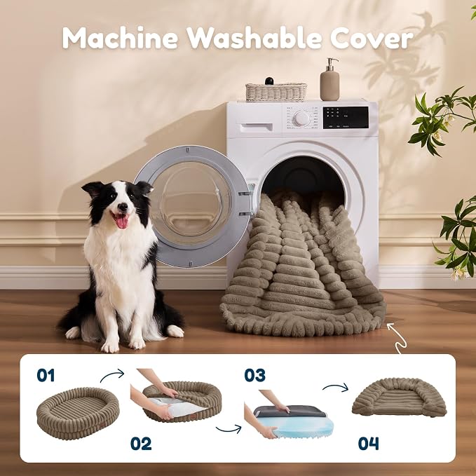 ChiXnuggle Orthopedic Dog Bed, Washable Cover, Faux Fur Bolster Pet Couch | waterproof,egg crate foam,non-slip bottom,for small medium dogs,taupe,30*24*7,dog sofa,puppy bed - Image 7