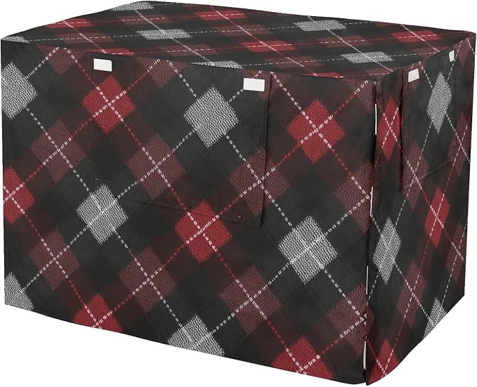 Dog Crate Cover Kennel Cover for Dog Cages Breathable for Wire Cage Indoor Outdoor Dark Red Black Argyle by QwThum