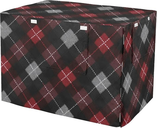 Dog Crate Cover Kennel Cover for Dog Cages Breathable for Wire Cage Indoor Outdoor Dark Red Black Argyle by QwThum