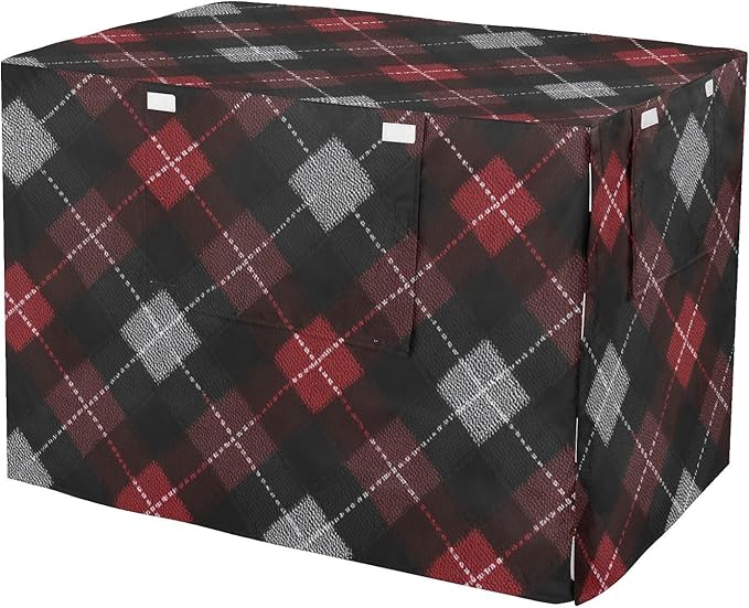 Dog Crate Cover Kennel Cover for Dog Cages Breathable for Wire Cage Indoor Outdoor Dark Red Black Argyle by QwThum