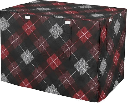 Dog Crate Cover Kennel Cover for Dog Cages Breathable for Wire Cage Indoor Outdoor Dark Red Black Argyle by QwThum