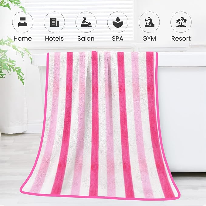 JML Microfiber Bath Towels Set of 4, Large Bathroom Towel for Adult, 30" x 60", Soft, Super Absorbent & Fast Drying, Use for Shower, Sauna, Sport, Fitness, Yoga, Cabana Stripe Pink - Image 7