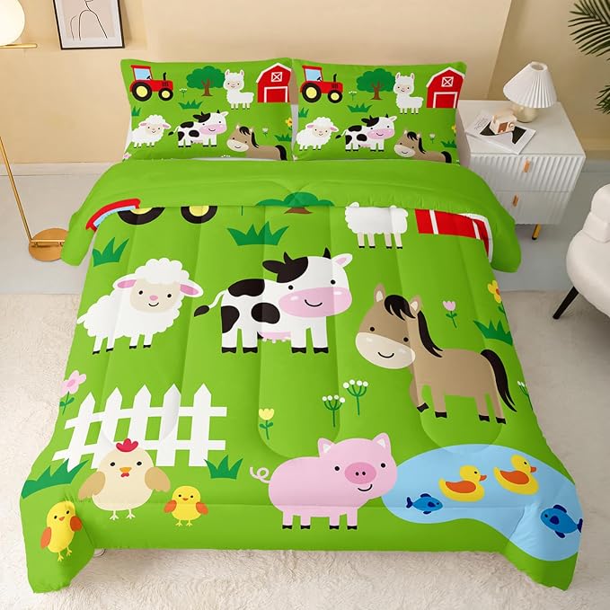 QOOMO Farm Animal Comforter,Pig Cow Sheep Comforter Set for Kids Teens Girls Boys,3Pcs Bedding Set Printed Comforter with 2 Pillowcases,Down Alternative,Soft and Lightweight，Twin Size - Image 2