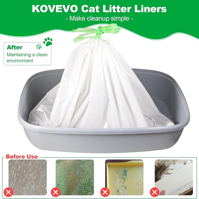 100 PCS Jumbo Cat Litter Box Liners for Large Litter Tray, 36"x19" | 3MIL Extra Thick, Heavy Duty, Tear & Leak Resistant, Drawstring Close - Image 4