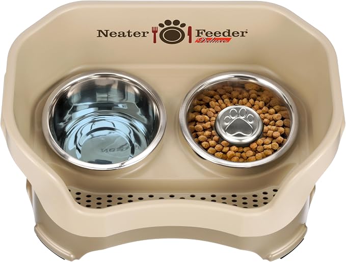 Neater Feeder Deluxe Mess Proof Dog Bowls Elevated for Medium Sized Breeds – Made in USA – No Spill Raised Slow Feeder Elevated Dog Bowl Stand, Stainless Steel Food and Water Bowl Set, Cappuccino - Image 8