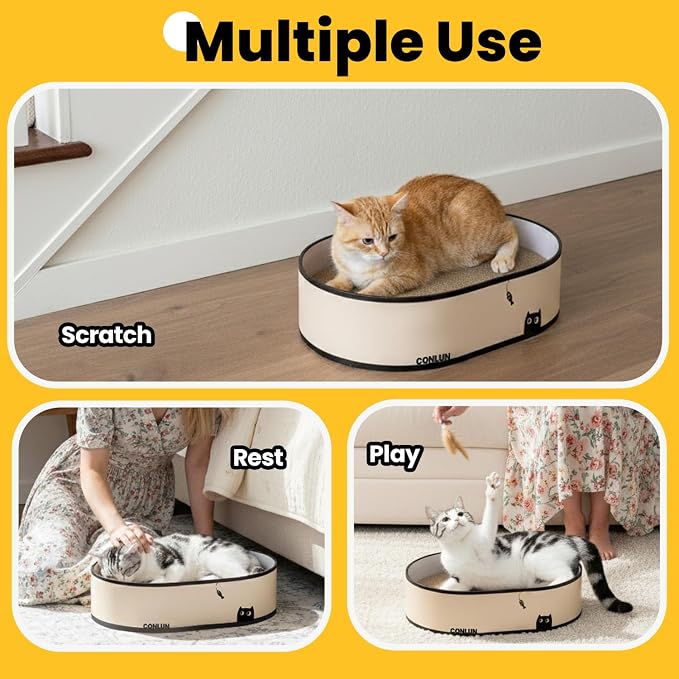 Conlun Cat Scratcher Box with 4 Cat Scratching Board Reversible Cat Scratch Pad, Heavy Duty Corrugated Cardboard Cat Bed Lounger Cat Scratchers for Indoor Cats, Protects Furniture,Kittens Gifts-Large - Image 3