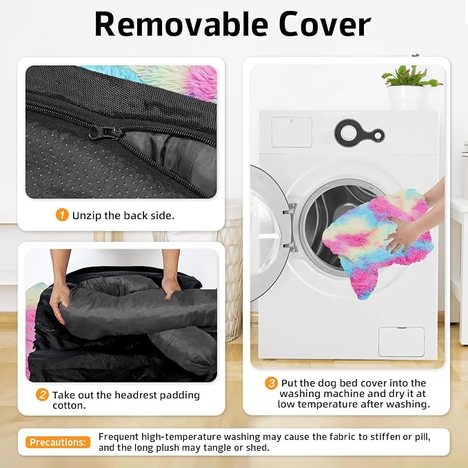 GGIB Calming Dog Bed Fluffy Plush Dog Mat for Furniture Protector with Removable Washable Cover for Large Medium Small Dogs and Cats (Extra Large (53x39.3x6), Rainbow) - Image 4