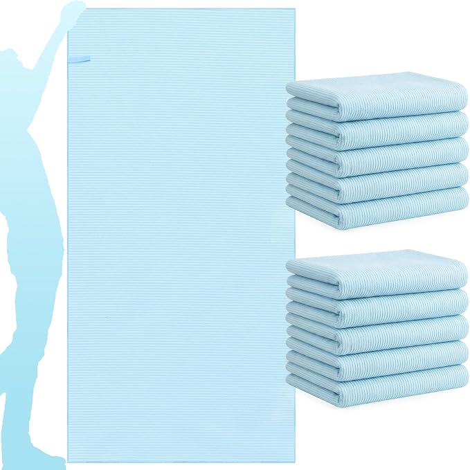 EBOOT 10 Pack Oversized Beach Towel Set Extra Large Pool Towels Microfiber Quick Dry Swim Blanket for Adult Women Men Face Hand Body Bath Travel Pool(Light Blue,31 x 63 Inch,Micro Stripe) by eBoot