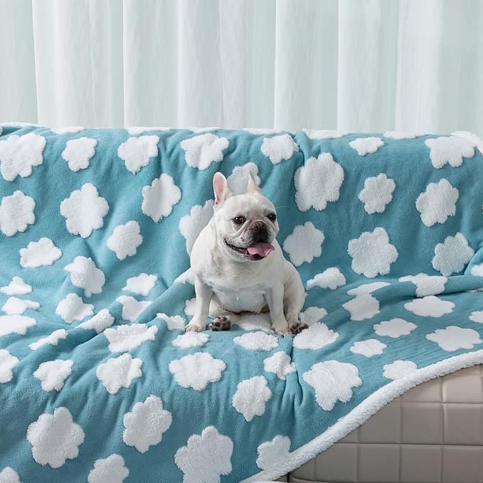 Waterproof Pet Blanket,Dog Blue Dog Blankets for Bed Covers Couch Sofa Stylish Jacquard Pets Throw Blankets for Puppy Cats Washable Reversible Furniture Protection Covers (Blue Cloud,M) by Unknown