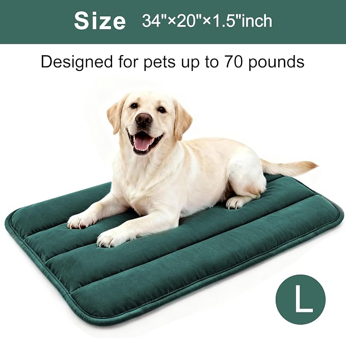 Dog Bed Mat, Reversible Dog Crate Pad with Washable Kennel Mat and Soft Foam, Flat Pet Bed for Dogs & Cats, for Crates Carriers & Travel (Green, 34" L*20" W*1.5" Th) - Image 3