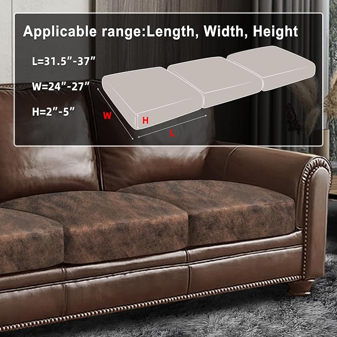 ANARACHON Leather Look Couch Cushion Covers Sofa Seat Slipcovers Sets Couches Furniture Protector for Sectional Armchair Loveseat Pets Kids Stretch Spandex Fabric (3 Cushion XL Sofa, Dark Brown) - Image 3