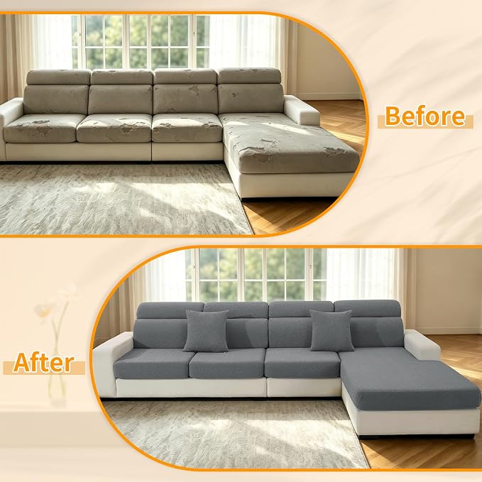XINEAGE Chaise Cover for L Shaped Sofa,Sectional Couch Covers for Pets,Non Slip Sofa Seat Cover Washable,Sofa Slipcovers with Elastic Bottom(1 Piece Chaise Cover,Light Gray) - Image 7