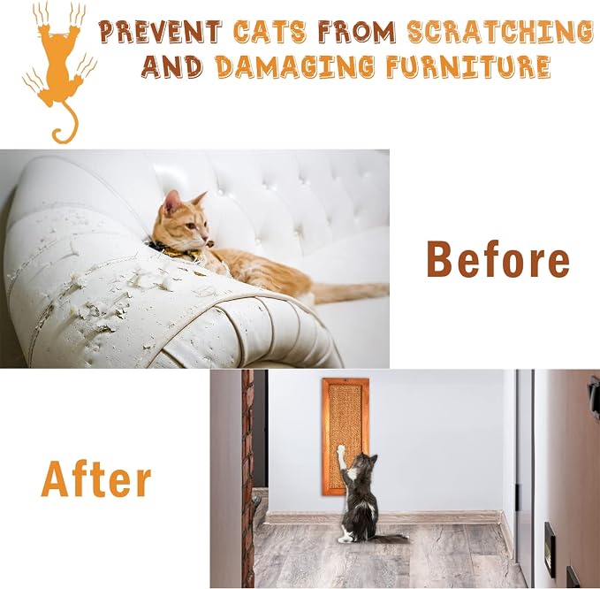 Cat Scratching Post - 2 PCS, Wooden Sisal Cats Wall Scratcher, Floor or Wall Mounted Vertical Cat Scratch Pad for Indoor Cats Adults or Kittens, Cat Wall Furniture Protector - Image 6