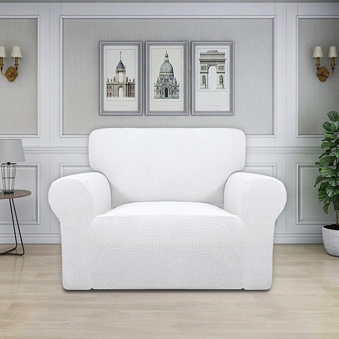 Easy-Going Stretch Oversized Chair Slipcover with Arm Washable Snow White | 1-Piece Large chair covers armchair Furniture Protector for Living Room chair and a half cover Soft For Kids, Pet. - Image 2