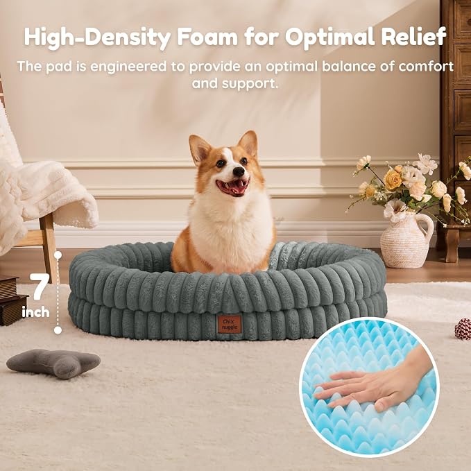 ChiXnuggle Orthopedic Dog Bed, Washable Cover, Faux Fur Bolster Pet Couch | waterproof,egg crate foam,non-slip bottom,for large dogs,grey,35*28*7,dog sofa - Image 5