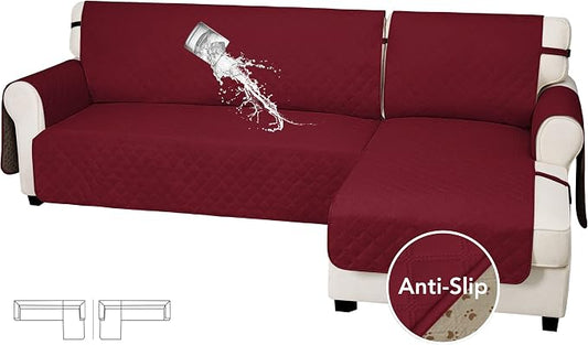 Easy-Going Waterproof Sectional Couch Covers with Chaise 2-Piece Non Slip L Shape Sofa Cover for Dogs Leakproof Furniture Protector Cover with Adjustable Strap for Pets (Large, Christmas Red) by Easy-Going