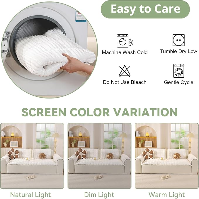 OstepDecor Couch Cover for Dogs, Washable Non Slip Sofa Cover for Pets, Soft Couch Covers for Sofa, Loveseat and Sectional, Furniture Protector Against Pet Hair & Scratches (27.6" x 70.9", White) - Image 9