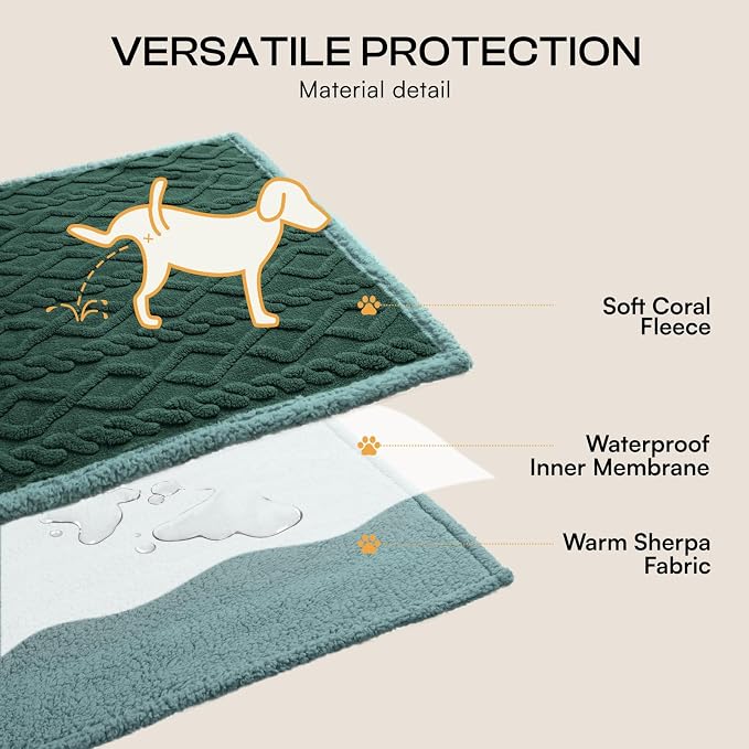 Luciphia Waterproof Dog Blanket, Reversible Sherpa Fleece for Couch Cover | Reversible waterproof pet blanket with soft Sherpa fleece; machine washable, protect couch bed car, Green-thicken 40" x 28" - Image 3