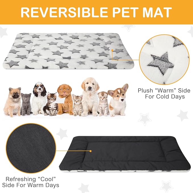 VitalCozy 4 Pcs Dog Crate Pads, Ultra Soft Warm Washable Anti-Slip Kennel Bed Mat for Pets, Reversible, Replaceable, Cage Liner for Small Medium Large Dogs and Cats(18 x 24 x 1.6 Inch,Star,White) - Image 3