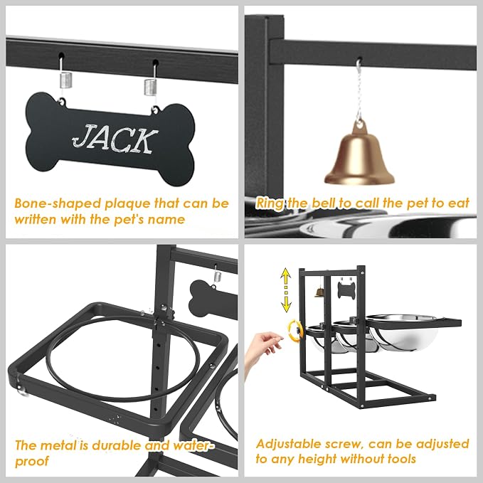 Extra Large Elevated Dog Bowl Stand for Multiple Dogs – 6 Height Adjustable Raised Stand with 3×101oz Stainless Steel Bowls & Non-Slip Mat for XLarge Breeds - Image 5