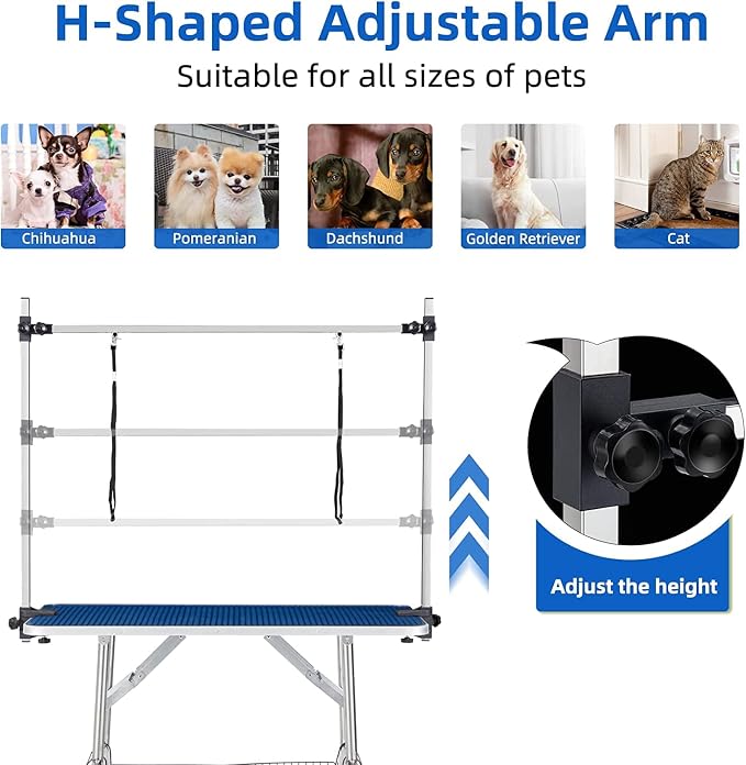 46" Dog Grooming Table Foldable Pet Grooming Tables with Adjustable Arm Noose Storage Mesh Tray Maximum Capacity Up to 330lbs Blue - Image 5