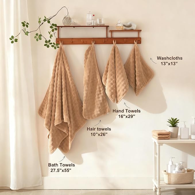 COZYART Lint Free 8 Pcs Bathroom Towels Set Ultra Soft Microfiber Tan | Fluffy, Thick, Highly Absorbent, Fast Dry, No Shedding, No Pilling, Fade Resistant, Durable, Long-lasting - Image 3