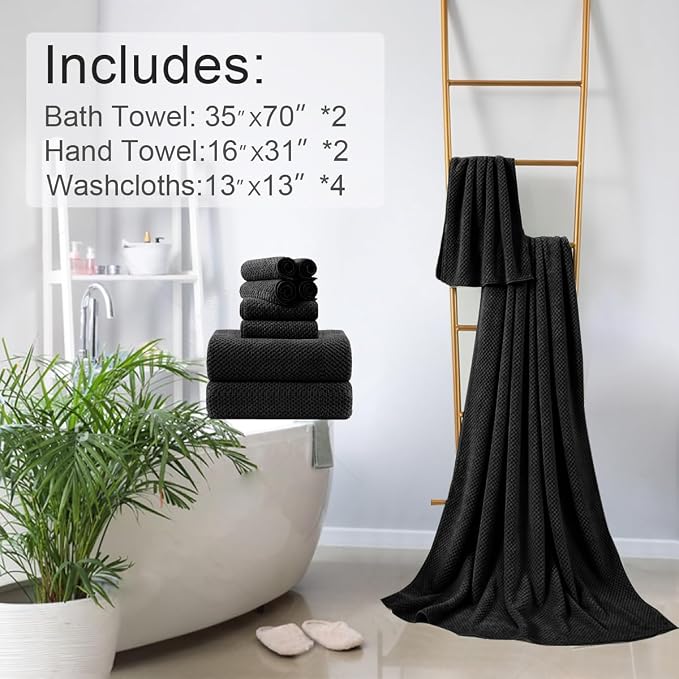 8-Piece Black Bath Towels Set,2 Oversized Large Bath Towels Sheet,2 Hand Towels and 4 Washcloths - 600 GSM Soft Luxury Towel Set,Highly Absorbent Quick Dry Towel Collection for Bathroom,Hotel and Spa - Image 6