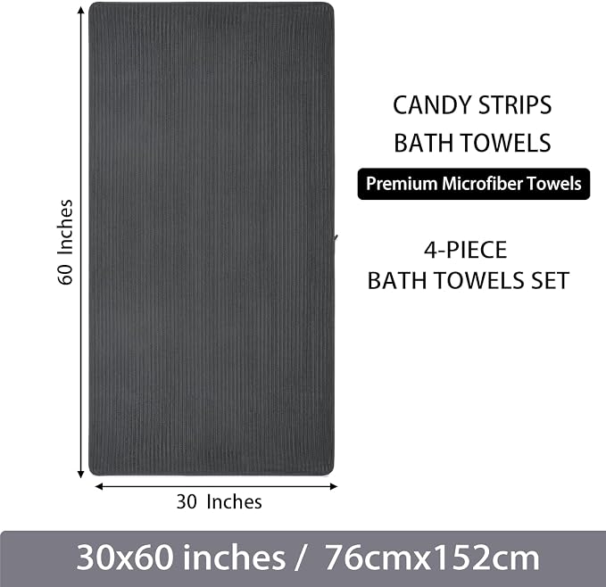4 Piece Bath Towels, 30"x60" Microfiber Towels Set,Multicolor | Large Bathroom Towels, Soft Touch, Highly Absorbent, Quick Dry, Lint Free, Long-Lasting, Family Use, Guest Bath & Daily Use - Image 8