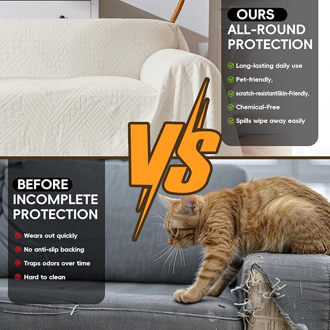 Waterproof Couch Cover, Reversible, Pet-Friendly, Washable and Anti-Slip Couch Covers for Sofa Protection with 3 Cushions, Sofa Slipcovers for Dogs and Cats (71×134in/Beige) - Image 4