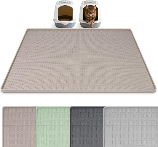 Silicone Cat Litter Mat 47" x 35" Cat Mat for Litter Box, Khaki | Extra Large Cat Litter Trapping Mat for Floor, Waterproof, Non-Slip Kitty Litter Box Mat with Raised Edge, Easy to Clean by Bartuke