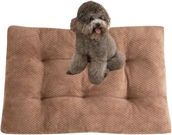Dog Bed for Crate, Washable Mats for Sleeping, Soft and Fluffy, with Anti-Slip Bottom, Warm Dog Beds for Small Medium Large Dogs Cats Puppy Kitten (Khaki,X-Large) by Unknown