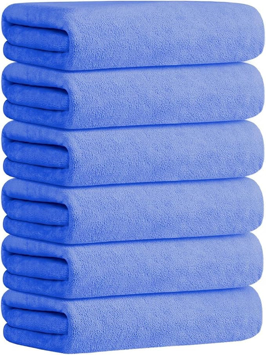 JML Microfiber Bath Towels with Hanging Loop, 30" x 60", 6 Pack | Soft, Absorbent, Lint Free, Fade Resistant, Quick Drying Towels for Body, Adult, Hair Wrap, Blue by JML