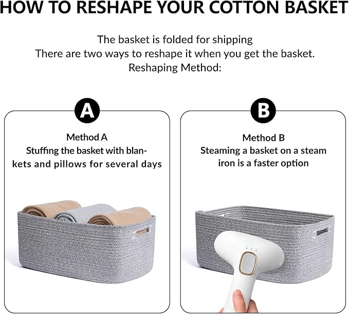 MiniArk Large Storage Baskets for Shelves, 17 x 13 x 7.5” Closet Organizers Bins for Clothes Blanket Towels, Baby Nursery, Toy Baskets Box, Woven Rope Baskets, 2 Packs Mixed Grey - Image 7